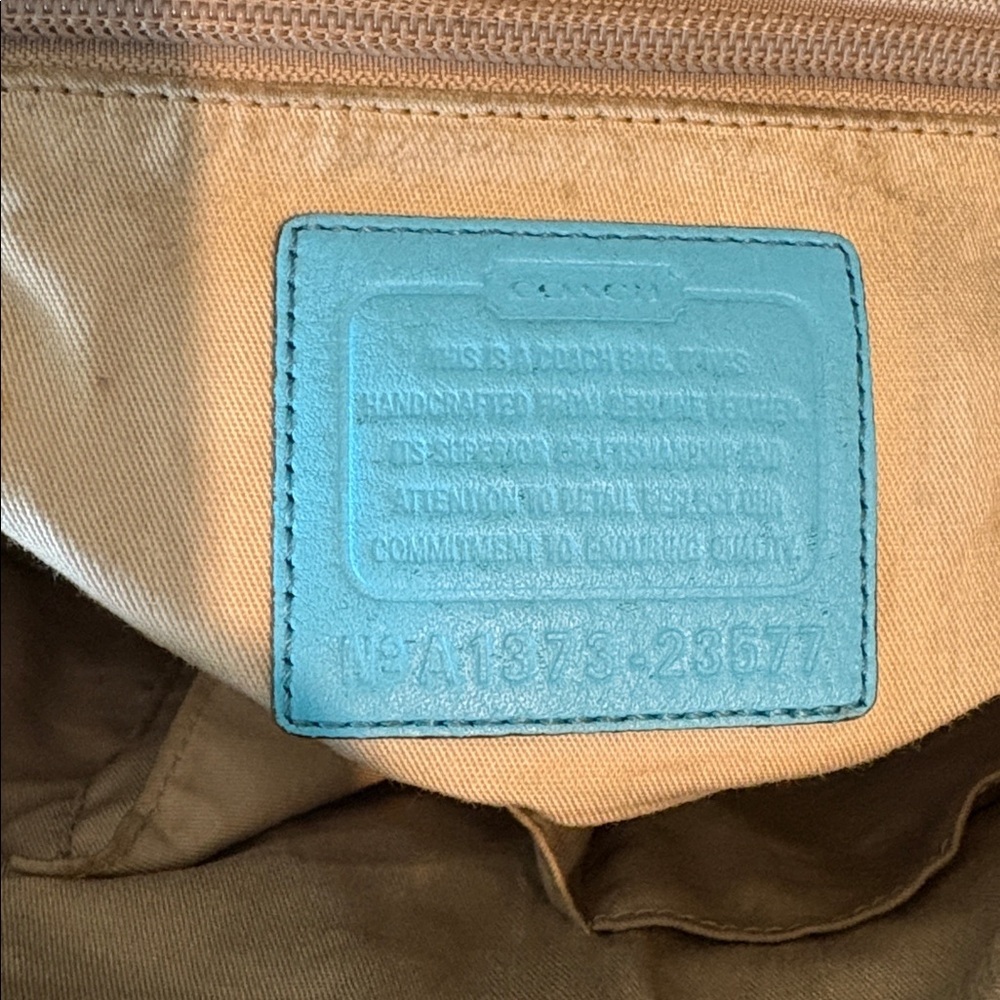Coach perforated leather Haley Satchel turquoise/white tassels & hangtag Exce - Picture 16 of 17